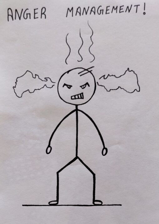 A stick figure with his eyes full of anger.