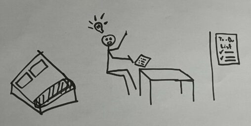stick figure gets an idea while making his next days to-do list