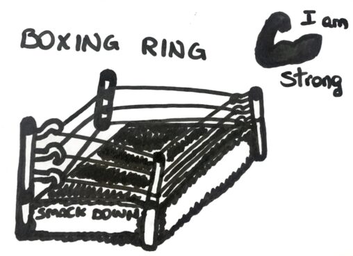 There is one boxing ring and a tensed arm showing strength