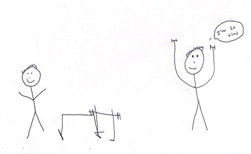 Me as a stickman first doing chest press workout then moving to dumbbells pushying myself to meet my goal