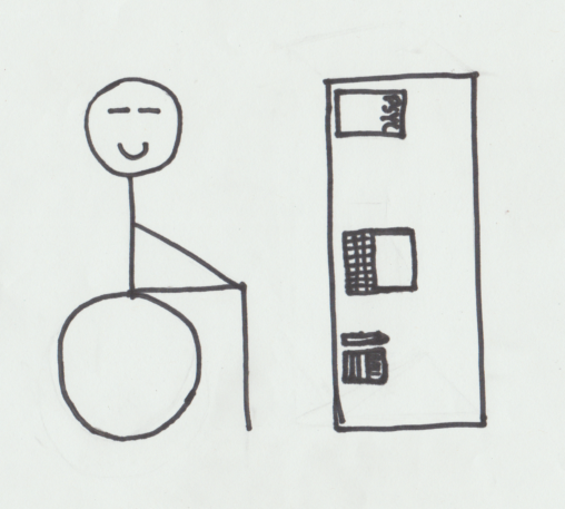 stick person sitting on exercise ball while preparing for wellness practice