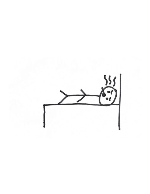 stick figure laying in bed with thermometer in mouth