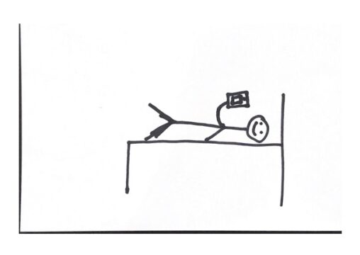 stick figure laying in bed looking at phone
