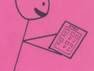 Stick figure with a smile holding a kobo and looking at the books on the screen