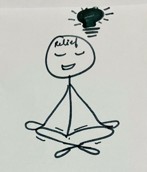 Here the stick figure is trying to meditate and wanting to adopt this habit