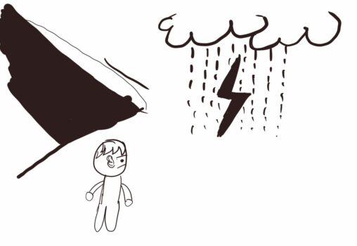 In this picture, the character sees heavy rain, which causes him to be unable to run all day, and he is depressed.