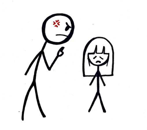 Angry stick figure scolding the other stick figure