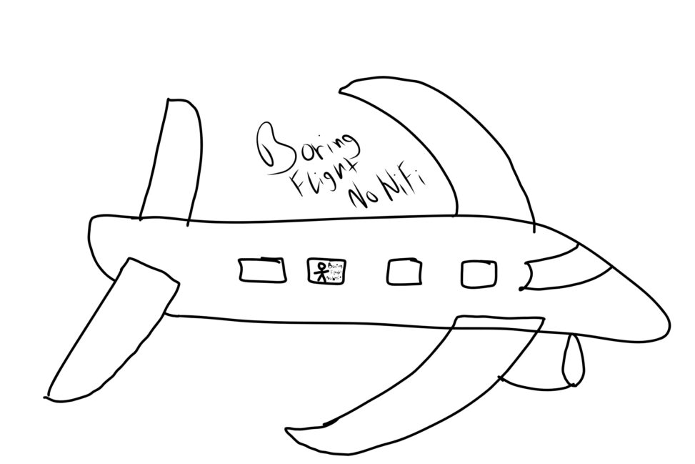 a stick figure is sitting on window side in a plane, there was no Wi-Fi service on the plane so I could not use my mobile phone due to which I accomplished hundred percent of my get cape activity
