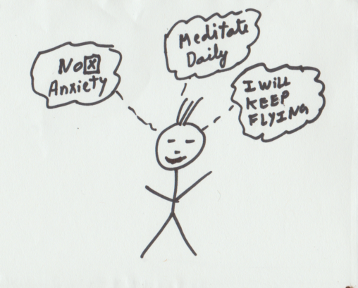 It is a stick figure of me thinking that I will continue to meditate daily and my anxiety will be decreased.