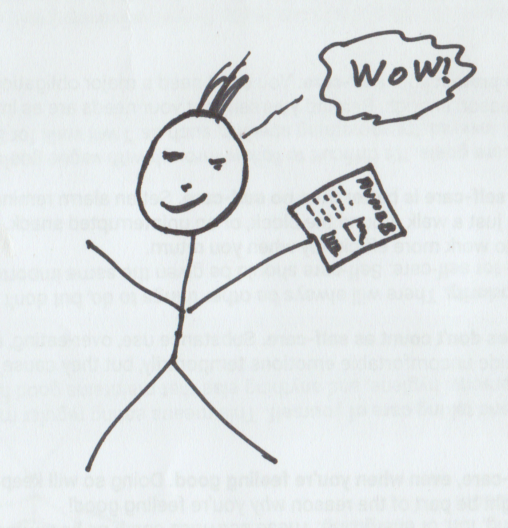 It is a stick figure of me watching at my Get Cape data and happy after seeing my anxiety graph is decreased.
