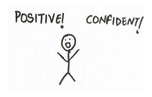 Stick figure saying positive and confidence.