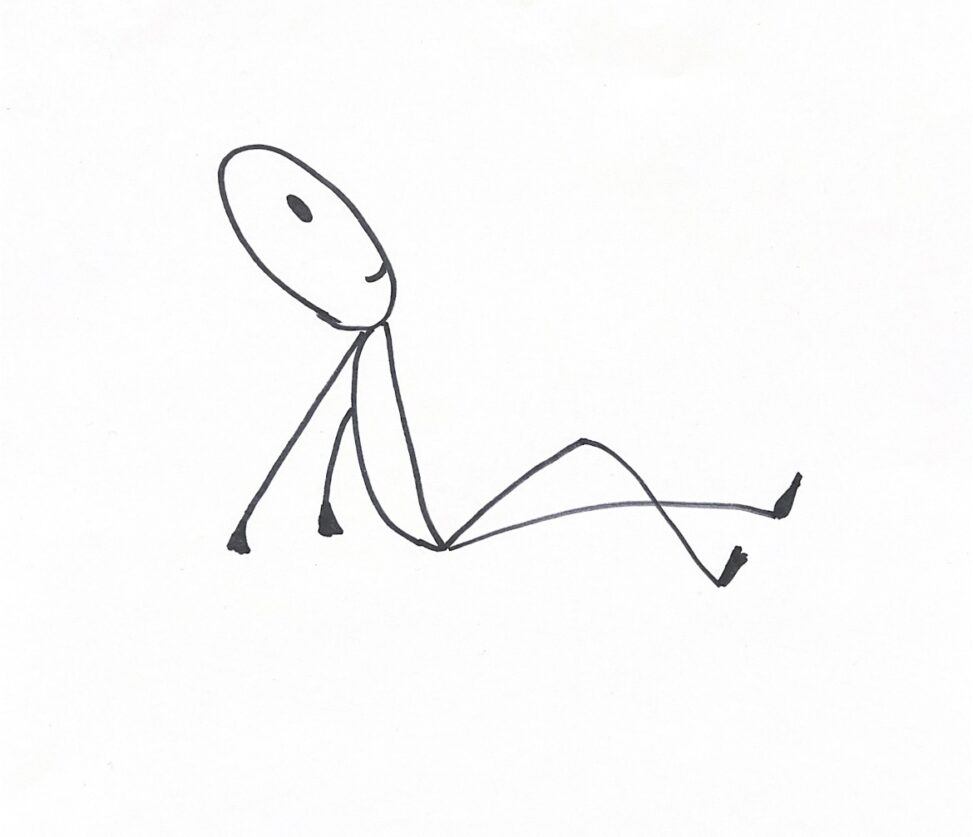 The stick person depicts how relax it is after performing wellness practice for 18 days & thinking what next should be done to keep mind away from anxiety and work calmly to achieve the new heights.