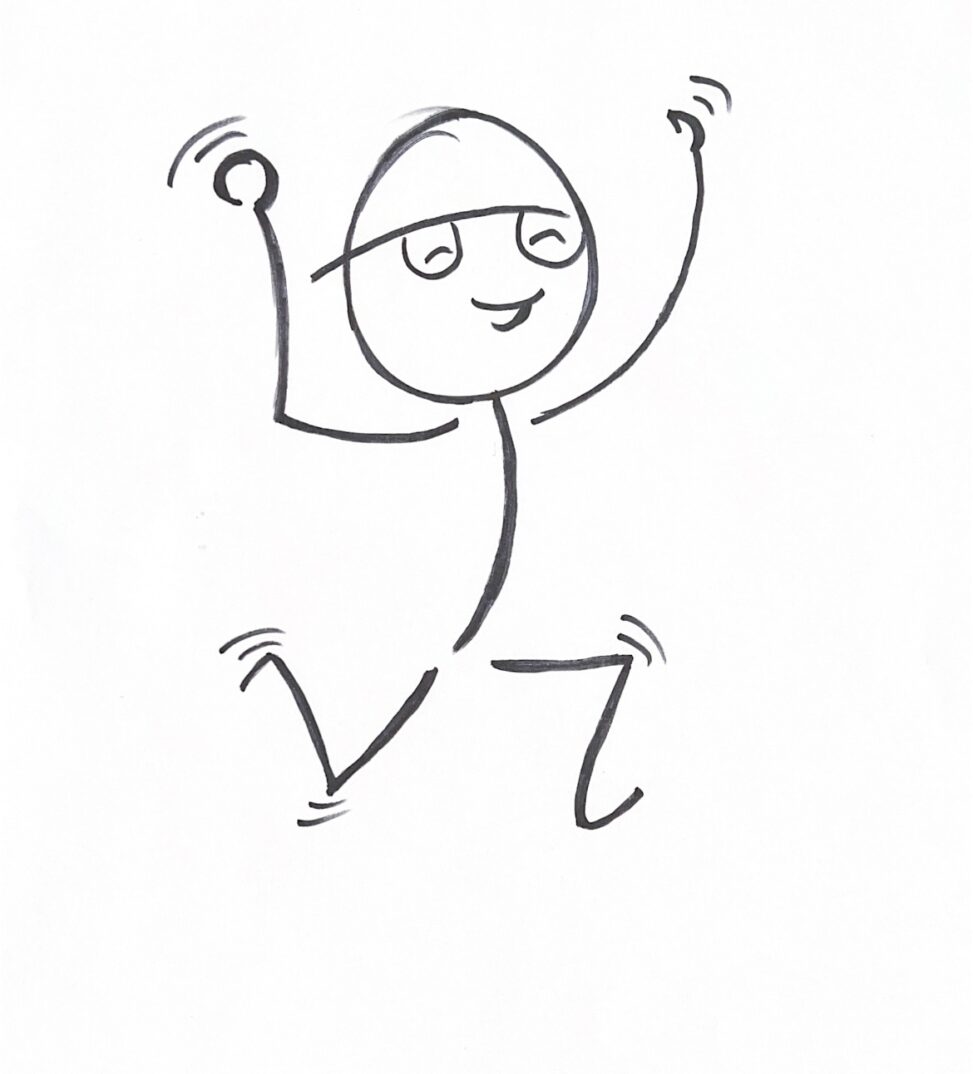 The stick person is exited about the future after doing the welness practice for more than 14 days and now ready for the fututre to stay away from the anxiety and continue the wellness practice to stay mentally healthy.