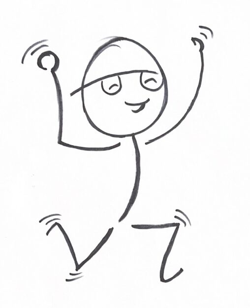 The stick person is exited about the future after doing the welness practice for more than 14 days and now ready for the fututre to stay away from the anxiety and continue the wellness practice to stay mentally healthy.