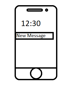 A mobile phone whose screen shows a notification of new message.