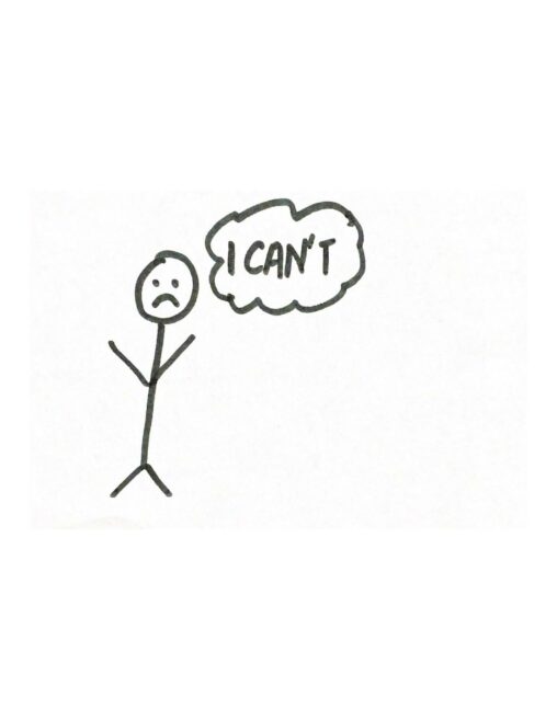 A stick figure is sad and saying I can\'t