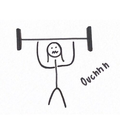 stick figure struggling squatting weights