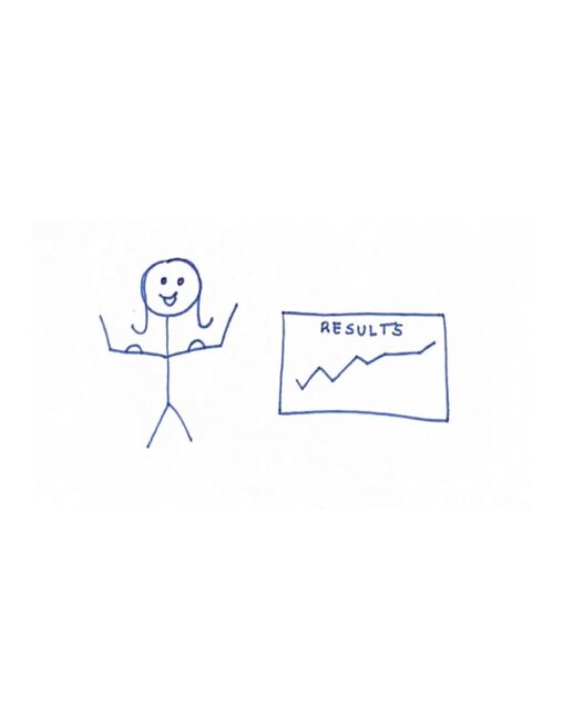 stick figure smiling and flexing muscles because her results increased